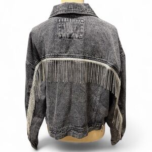 NWT Rhinestone Fringe Denim Jacket
